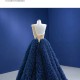 A Line Navy Blue On Gold Evening Dresses Elegant Arabia Formal Ruffled Occasion Gowns 2024 For Women Party