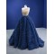 A Line Navy Blue On Gold Evening Dresses Elegant Arabia Formal Ruffled Occasion Gowns 2024 For Women Party