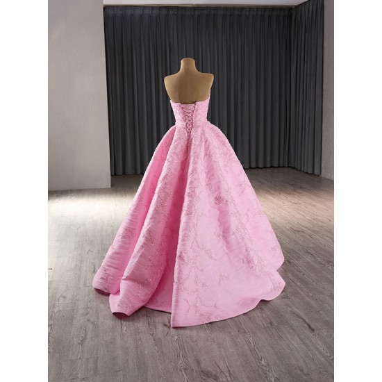 A Line Pink Prom Dresses Strapless Women Formal Evening Gowns Customized Party Dress