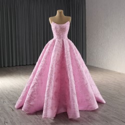 A Line Pink Prom Dresses Strapless Women Formal Evening Gowns Customized Party Dress