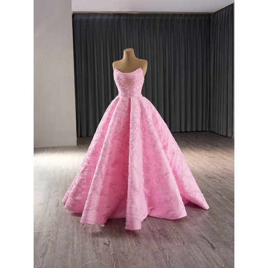 A Line Pink Prom Dresses Strapless Women Formal Evening Gowns Customized Party Dress