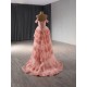 A Line Pink Prom Dresses Tiered Women Evening Dress Off Shoulder Formal Party Gowns