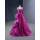 A Line Purple Satin Prom Dresses Sleeveless Women Evening Gowns Strapless Formal Party Dress