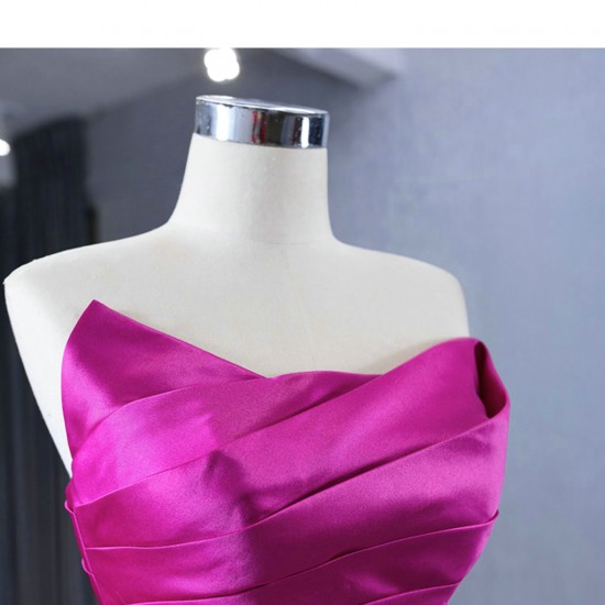 A Line Purple Satin Prom Dresses Sleeveless Women Evening Gowns Strapless Formal Party Dress