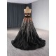 A Line Tulle Black Prom Dresses Strapless Women Formal Evening Party Gowns