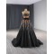 A Line Tulle Black Prom Dresses Strapless Women Formal Evening Party Gowns