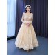 A Line Tulle Champagne Formal Party Dresses For Women Long Sleeve Length Prom Evening Gowns Wedding Party Dress