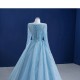 A Line Tulle Ice Blue Prom Dresses Women Long Sleeves Formal Evening Party Dress Special Occasion Gowns