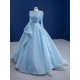 A Line Tulle Long Women Prom Gowns Gray Blue Formal Party Dress Long Sleeve Evening Dress Customized