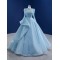 A Line Tulle Long Women Prom Gowns Gray Blue Formal Party Dress Long Sleeve Evening Dress Customized