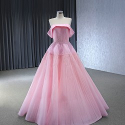 A Line Tulle Pink Prom Dresses Strapless Women Formal Evening Party Gowns Birthday Party Dress