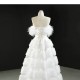 A Line Tulle Pink Prom Dresses Tiered Women Formal Evening Party Wear