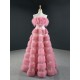 A Line Tulle Pink Prom Dresses Tiered Women Formal Evening Party Wear