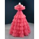 A Line Watermelon Party Prom Dresses Chiffon Girl Women Dress Tiered Evening Dress