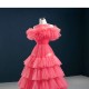 A Line Watermelon Party Prom Dresses Chiffon Girl Women Dress Tiered Evening Dress