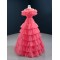 A Line Watermelon Party Prom Dresses Chiffon Girl Women Dress Tiered Evening Dress