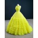 A Line Yellow Prom Dresses Women Tiered Formal Party Evening Gowns Girl Women Dress