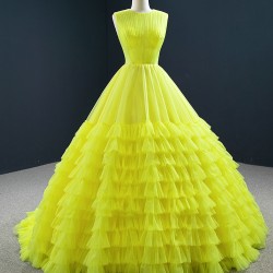 A Line Yellow Prom Dresses Women Tiered Formal Party Evening Gowns Girl Women Dress