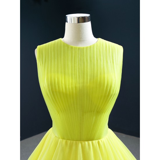 A Line Yellow Prom Dresses Women Tiered Formal Party Evening Gowns Girl Women Dress