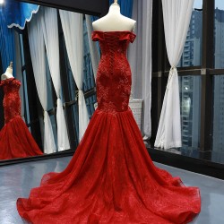 African Red Mermaid Sexy Evening Dresses 2024 Off Shoulder Formal Dress Lace Appliques Prom Party Gowns For Women