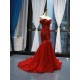 African Red Mermaid Sexy Evening Dresses 2024 Off Shoulder Formal Dress Lace Appliques Prom Party Gowns For Women