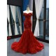 African Red Mermaid Sexy Evening Dresses 2024 Off Shoulder Formal Dress Lace Appliques Prom Party Gowns For Women