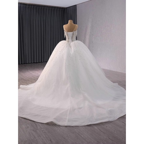 African Style Luxury Ball Gown Wedding Dresses Sleeveless Crystal Bridal Gowns Robe De Marier Sirene