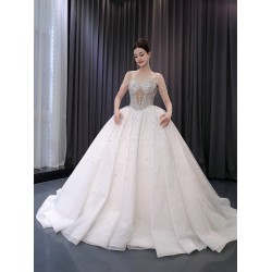 African Style Luxury Ball Gown Wedding Dresses Sleeveless Crystal Bridal Gowns Robe De Marier Sirene