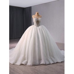 African Style Luxury Ball Gown Wedding Dresses Sleeveless Crystal Bridal Gowns Robe De Marier Sirene