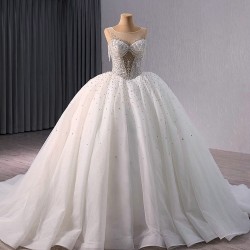 African Style Luxury Ball Gown Wedding Dresses Sleeveless Crystal Bridal Gowns Robe De Marier Sirene