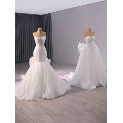 Arabic Mermaid Wedding Gowns Sleeveless Plus Size Train Princess Sparkly Sequins Bridal Party Dress With Bow