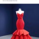 Arabic Red Mermaid Evening Dresses Ruffled Spaghetti Strap Prom Party Gowns