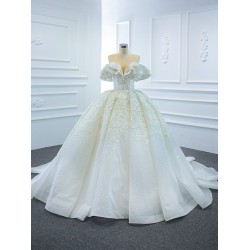 Aso Ebi Ball Gown Wedding Dresses Off Shoulder Lace Appliques Bridal Gowns Sequined Civil Bridal Robes