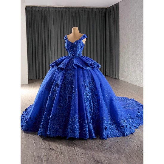 Ball Gown 3D Flower Lace Applique Red Quinceanera Dress Sleeveless Sweet 16 Gown Birthday Vestido De 15 XV Anos