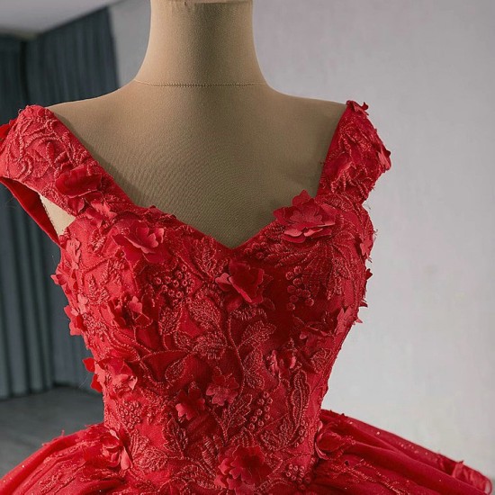 Ball Gown 3D Flower Lace Applique Red Quinceanera Dress Sleeveless Sweet 16 Gown Birthday Vestido De 15 XV Anos