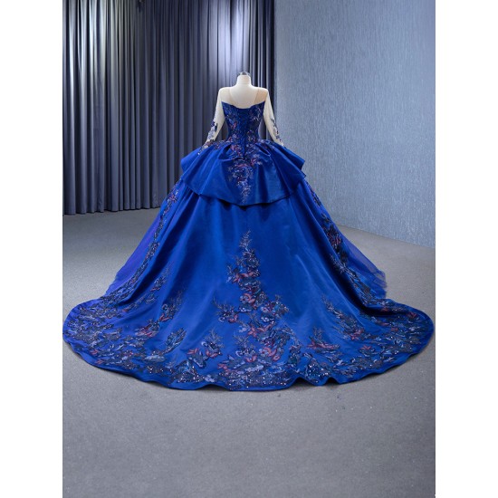 Ball Gown Blue Quinceanera Dress 2024 Long Sleeve Sweet 15 16 Dresses Party Gown Prom Cocktail Gown