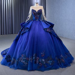 Ball Gown Blue Quinceanera Dress 2024 Long Sleeve Sweet 15 16 Dresses Party Gown Prom Cocktail Gown