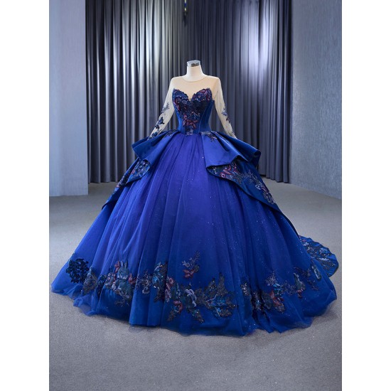 Ball Gown Blue Quinceanera Dress 2024 Long Sleeve Sweet 15 16 Dresses Party Gown Prom Cocktail Gown