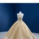 Ball Gown Champagne Evening Dresses 2024 Arabic Women Pearl Beaded Wedding Party Formal Gowns