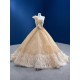 Ball Gown Champagne Evening Dresses 2024 Arabic Women Pearl Beaded Wedding Party Formal Gowns