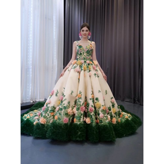 Ball Gown Champagne Quinceanera Dress 3D Flowers Sleeveless Sweet 16 Gowns Birthday Vestidos De 15 XV Anos