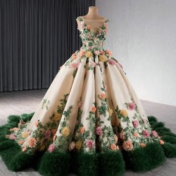 Ball Gown Champagne Quinceanera Dress 3D Flowers Sleeveless Sweet 16 Gowns Birthday Vestidos De 15 XV Anos