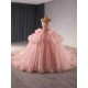 Ball Gown Pink Quinceanera Dresses Luxury Crystals Beaded Sweet 16 Gown Detachable Sleeve Princess Vestido De 15 XV Anos