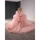 Ball Gown Pink Quinceanera Dresses Luxury Crystals Beaded Sweet 16 Gown Detachable Sleeve Princess Vestido De 15 XV Anos