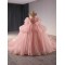 Ball Gown Pink Quinceanera Dresses Luxury Crystals Beaded Sweet 16 Gown Detachable Sleeve Princess Vestido De 15 XV Anos