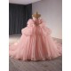 Ball Gown Pink Quinceanera Dresses Luxury Crystals Beaded Sweet 16 Gown Detachable Sleeve Princess Vestido De 15 XV Anos