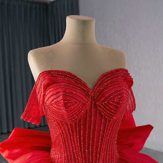 Ball Gown Red Quinceanera Dress Beading Off Shoulder Sweet 16 Gowns Birthday Vestidos De 15 XV Anos With Bow