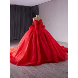 Ball Gown Red Quinceanera Dress Beading Off Shoulder Sweet 16 Gowns Birthday Vestidos De 15 XV Anos With Bow