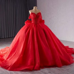 Ball Gown Red Quinceanera Dress Beading Off Shoulder Sweet 16 Gowns Birthday Vestidos De 15 XV Anos With Bow