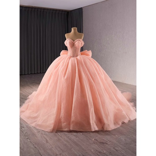 Ball Gown Red Quinceanera Dress Beading Off Shoulder Sweet 16 Gowns Birthday Vestidos De 15 XV Anos With Bow